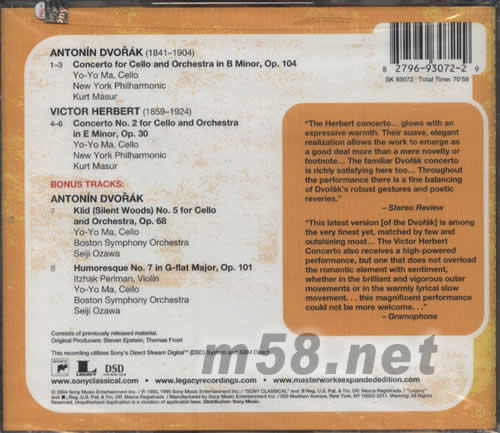 德沃夏克DVORAK HERBERT CELLO CONCERTOS專輯背面圖片