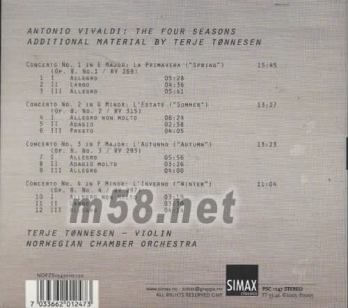 四季鮮明VIVALDI 4 SEASONS 劉漢盛推介專輯背面圖片