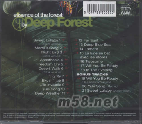 Essence Of The Forest 森林之本專輯背面圖片