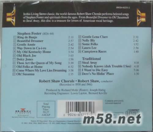 民謠歌曲集STEPHEN FORSTER SONG BOOK (羅伯蕭合唱團)LIVING STEREO 逼真立體聲系列專輯背面圖片