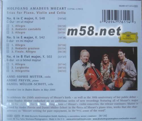 莫扎特鋼琴三重奏 穆特Mozart: Piano Trios專輯背面圖片