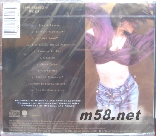 LIKE A PRAYER(德版)專輯背面圖片