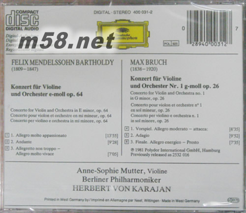 布魯赫&孟德爾頌:小提琴協奏曲Violin Concertos專輯背面圖片