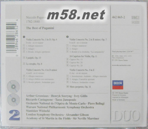 帕爾尼尼精選集 小提琴協(xié)奏曲 The Best of Paganini(白色封面雙CD)專(zhuān)輯背面圖片