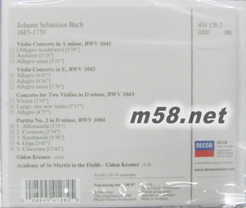 Bach TheTwoViolinConcertos巴赫 小提琴協(xié)奏曲·克萊專輯背面圖片
