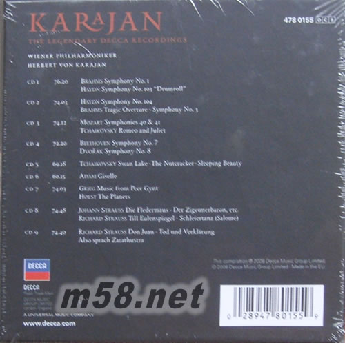 卡拉揚在DECCA的傳奇錄音 Karajan, Herbert Von THE LEGENDARY DECCDA RECORDINGS 9CD套裝專輯背面圖片