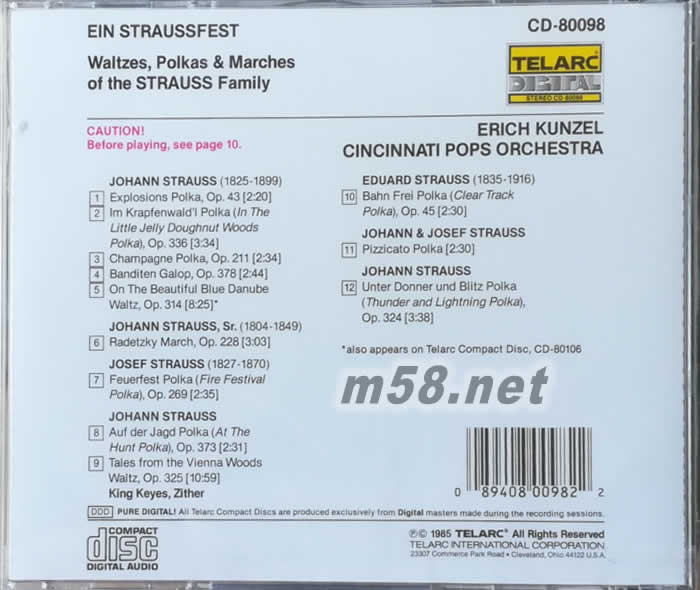 EIN STRAUSSFEST施特勞斯節慶之一 (紅衫仔)專輯背面圖片