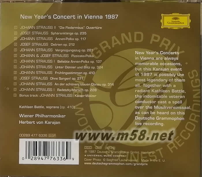 1987年維也納新年音樂會/卡拉揚 New Years Concert(古典愛好者必備)專輯背面圖片