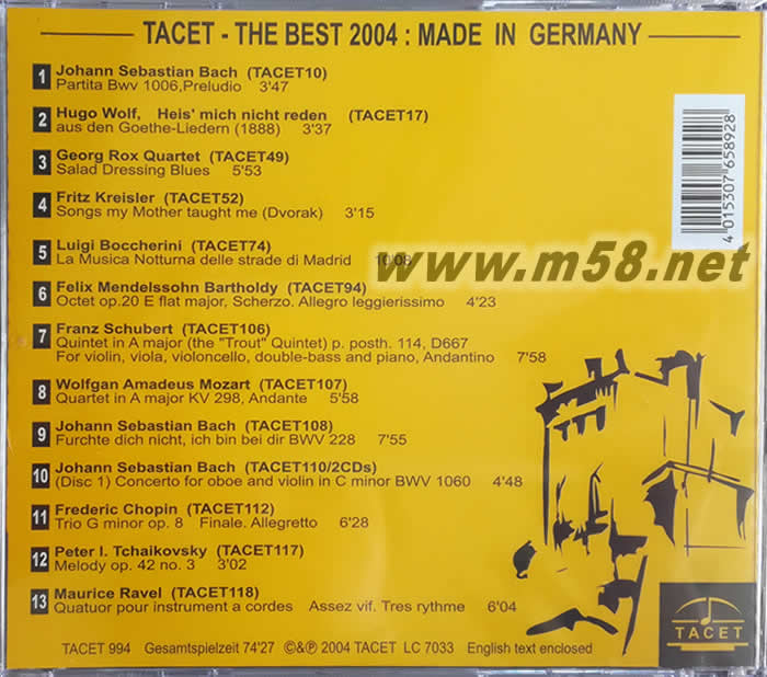 膽咪 2004年TACET真空管超級精選 德國試音寶監(jiān)專輯背面圖片