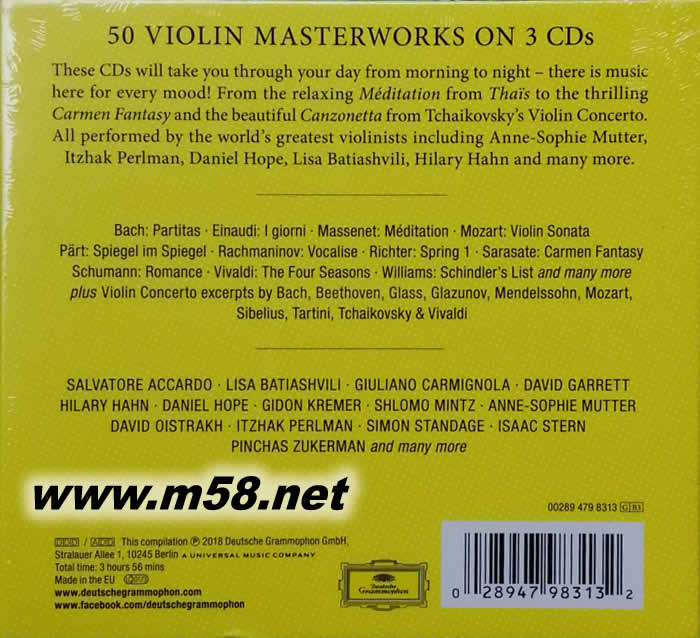 50 Violin Master Works 小提琴名曲演奏50首DG小提琴大師經典專輯背面圖片