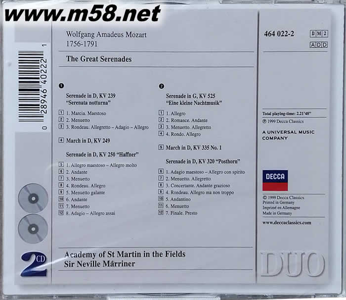 MOZART 莫扎特偉大的小夜曲專輯背面圖片
