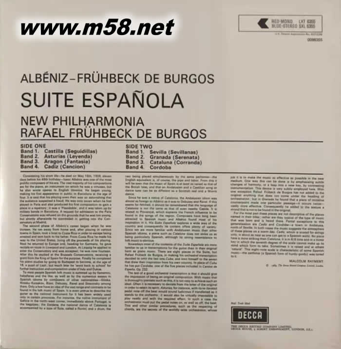 阿爾班尼士:西班牙組曲Fruhbeck De Burgos - Isaac Albeniz: Suite Espanola 黑膠專輯背面圖片