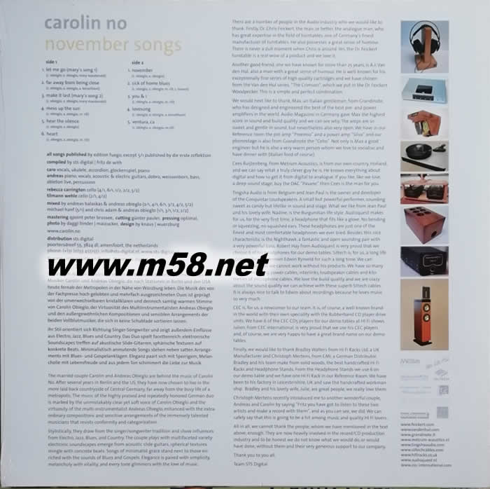 冬之戀曲 November Songs 民謠 黑膠專輯背面圖片