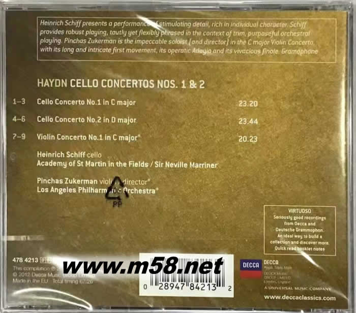 海頓:大提琴協奏曲,第一&二號 HAYDN CELLO CONCERTOS NOS. 1 & 2 ; VIOLIN CONCERTO VIRTUOSO大師系列專輯背面圖片