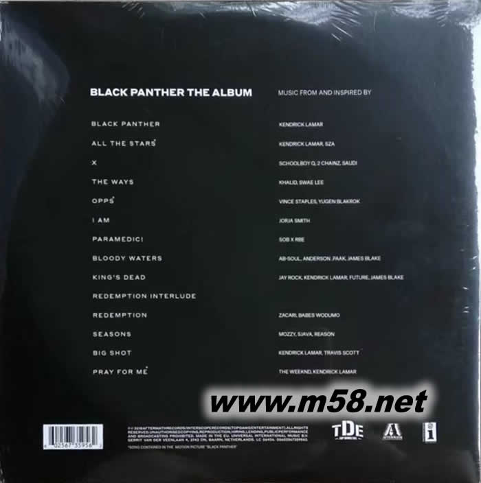 Black Panther 黑豹電影原聲180g 33RPM LP 黑膠專輯背面圖片