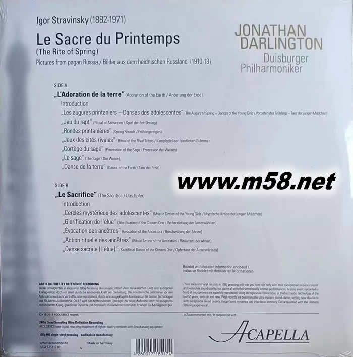 STRAVINSKY LE SACRE DU PRINTEMPS 斯特拉文斯基:春之祭 黑膠專輯背面圖片