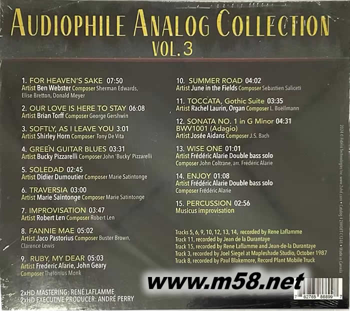 模擬天碟第3號 Audiophile Analog Collection Vol.3 2XHD 南瓜測試第三輯專輯背面圖片